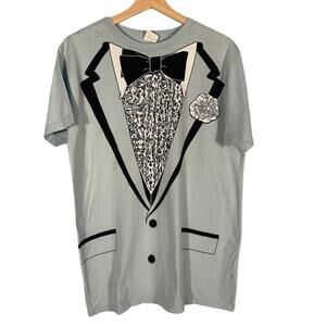 Vintage Light Blue Tuxedo T-shirt Tee‎ M Funny Kitsch Y2K Formal Dumb Dumber